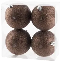 Cosy & Trendy 4x stuks kunststof glitter kerstballen donkerbruin 10 cm - Kerstbal