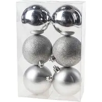 Cosy & Trendy 6x Zilveren kerstballen 8 cm kunststof mat/glans/glitter - Kerstbal
