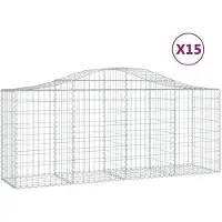 vidaXL Gabionen met boogvorm, 15 stuks, 200x50x80/100 cm, verzinkt staal