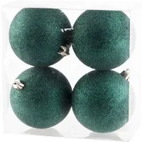 Cosy & Trendy 4x stuks kunststof glitter kerstballen donkergroen 10 cm - Kerstbal