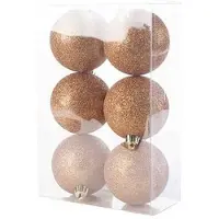 Cosy & Trendy 12x Kunststof kerstballen glitter koper 8 cm kerstboom versiering/decoratie - Kerstbal