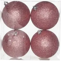 Cosy & Trendy 4x Kunststof kerstballen glitter roze 10 cm kerstboom versiering - Kerstbal