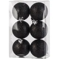 Cosy & Trendy Kerstballen - 6x st - zwart - glitters - 6 cm - Kerstbal