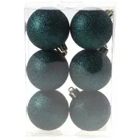 Cosy & Trendy 6x Glitter kerstballen petrol 6 cm kerstboomversiering - Kerstbal