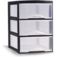 Forte Plastics Plasticforte Ladeblokje/bureau organizer 3x lades - transparant/zwart - L26 x B37 x H37 cm - Ladeblok