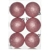 Cosy & Trendy 6x Kunststof kerstballen glitter roze 8 cm kerstboom versiering - Kerstbal
