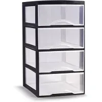 Forte Plastics Plasticforte Ladeblokje/bureau organizer 4x lades - transparant/zwart - L26 x B37 x H49 cm - Ladeblok
