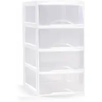 Forte Plastics Plasticforte Ladeblokje/bureau organizer 4x lades - transparant/wit - L26 x B36 x H49 cm - Ladeblok