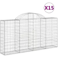 vidaXL Gabionen met boogvorm, 15 stuks, 200x30x100/120 cm, verzinkt staal