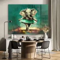 MuchoWow Glasschilderij 160x120 cm - Schilderij acrylglas - Olifant - Ballerina - Verf - Strik - Portret - Kinderen - Foto op glas - Schilderijen