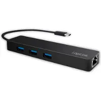Logilink USB-C hub met 3 poorten en Gigabit-adapter, zwart (verpakt in een vouwdoos)