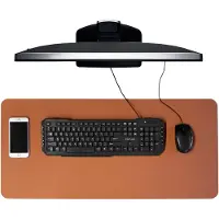 Ivol Bureau onderlegger / bureaumat 40x85 cm - PU leer - Cognac