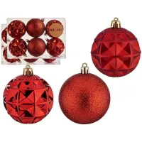 Krist+ kerstballen - 12x stuks - rood - kunststof - gedecoreerd -7 cm - Kerstbal