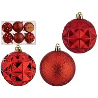 Krist+ kerstballen - 6x stuks - rood - kunststof - gedecoreerd -7 cm - Kerstbal