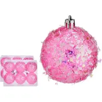 Krist+ kerstballen - 12x stuks - roze - kunststof - glitter - Kerstbal