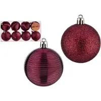 Krist+ kerstballen - 16x-bordeaux rood - kunststof -gedecoreerd -6 cm - Kerstbal