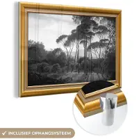 MuchoWow Glasschilderij 180x120 cm - Schilderij acrylglas - Italiaans landschap parasoldennen - Hendrik Voogd - Lijst - Goud - Foto op glas - Schilderijen