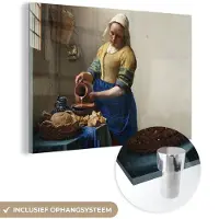 MuchoWow Glasschilderij 180x120 cm - Schilderij acrylglas - Het melkmeisje - Kunst - Oude meesters - Vermeer - Foto op glas - Schilderijen