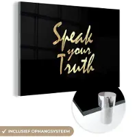 MuchoWow Glasschilderij 180x120 cm - Schilderij acrylglas - Quote - Zelfverzekerd - Goud - Foto op glas - Schilderijen