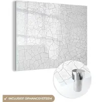 MuchoWow Glasschilderij - Wit - Steen - Gesteente - Natuursteen - 160x120 cm - Wanddecoratie - Kamerdecoratie