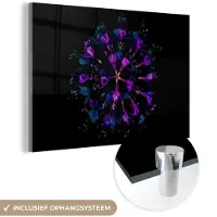 MuchoWow Glasschilderij 180x120 cm - Schilderij acrylglas - Bloem - Paars - Blauw - Macro - Zwart - Foto op glas - Muurdecoratie woonkamer - Wanddecoratie slaapkamer - Schilderijen