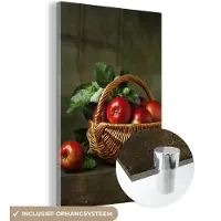 MuchoWow Glasschilderij 120x180 cm - Schilderij acrylglas - Rustiek - Appel - Fruit - Rood - Mand - Stilleven - Foto op glas - Schilderijen