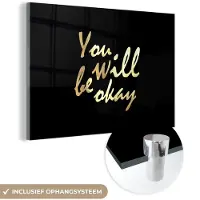 MuchoWow Glasschilderij 180x120 cm - Schilderij acrylglas - Quote - Motivatie - Goud - Zwart - Foto op glas - Schilderijen
