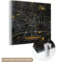 MuchoWow Glasschilderij 90x90 cm - Schilderij acrylglas - Kaart - Turnhout - Plattegrond - Gold - Stadskaart - Foto op glas - Schilderijen