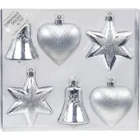 Merkloos Christmas goods Kersthangers - 6x - figuurtjes - zilver - 9 cm - Kersthangers