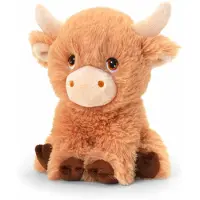 Keel Toys pluche koe met hoorns knuffeldier - bruin - zittend - 25 cm - Knuffel boederijdieren