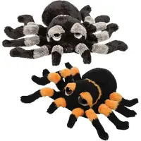 Suki Gifts spinnen knuffel - 2x stuks - zwart/oranje - 13 cm - dieren knuffels - Speelgoed voor kinderen