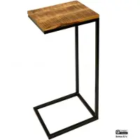 Benoa Cortez Iron & Wood End Table 38 cm Iron Stand Black finish (Naturel, 31x68x38cm)