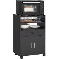 SoBuy Keukenwagen met zwenkwielen - Max. 60 kg - 2 Kasten - 59 x 92 x 40 cm - Zwart