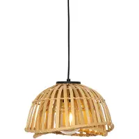 QAZQA Oosterse hanglamp zwart met naturel bamboe 30 cm - Pua