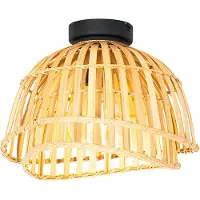 QAZQA Oosterse plafondlamp zwart met naturel bamboe 30 cm - Pua