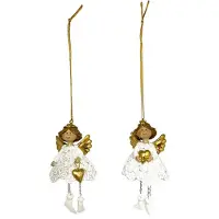 Home Society - Set/2 - Ornamenten - Engeltjes - Angel - Odile - Wit/Goud