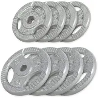 Gorilla Sports Voordeelbundel 30 kg - 4 x 5 + 4 x 2,5 kg - Gripper Gietijzer Zilver - 30/31 mm