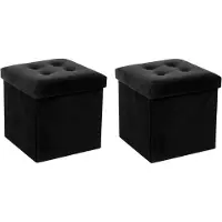 Atmosphera Poef/hocker/voetenbankje - 2x - opbergbox - zwart - PU/MDF - 38 x 38 cm - Poefs
