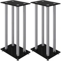 vidaXL Luidsprekerstandaards 2 st 4 pijlers gehard glas zwart zilver