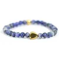 Heaven Eleven KIDS - meisjes - armband - edelsteen - blauw - agaat - 4mm - Goud - pyrite - hart
