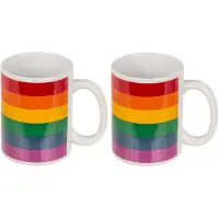 Out of the blue Koffiemok/drinkbeker - 2x - Pride/regenboog thema kleuren - keramiek - 9 x 8 cm - feest mokken