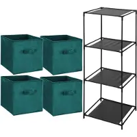 Bathroom Solutions Storage Solutions Opbergrek Smartrack - met 4x mandjes stof - groen - 34 x 104 cm - Opbergkastjes