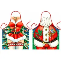 Benza Kerstman en Kerstvrouw Grappig Leuk Schort Keukenschort voor Kerstmis