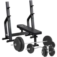 Gorilla Sports Vlakke Halterbank Met 100 kg Halterset Kunststof