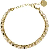 My Bendel - Goudkleurige Dubbele Armband met Roze Glasstenen - Goudkleurige Armband met Roze Glasstenen - Elegant Design - met Luxe Cadeauverpakking | Sieraden Voor Dames