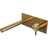 Brauer Gold Edition inbouw wastafelmengkraan met rechte uitloop en afdekplaat model B1 goud geborsteld PVD