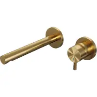 Brauer Inbouw wastafelmengkraan gold edition coldstart rechte uitloop korte ronde hendel rechts geborsteld goud pvd met rozetten