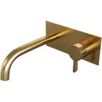 Brauer Gold Edition inbouw wastafelmengkraan met gebogen uitloop en afdekplaat model E1 goud geborsteld PVD