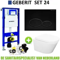 Geberit UP320 Toiletset Compleet | Inbouwreservoir | Wandcloset Wiesbaden Vesta Randloos 52cm | Set24 met Drukplaat