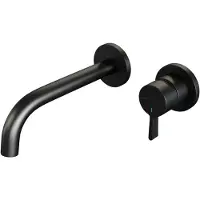 Brauer Inbouw Wastafelmengkraan Black Edition Coldstart Gebogen Uitloop Halfronde Hendel Rechts Mat Zwart Met Rozetten